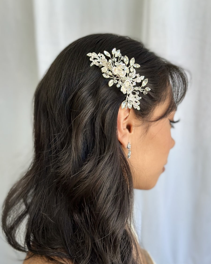 Dakota Silver Bridal Crystal Floral Hair Comb — alternate view 3