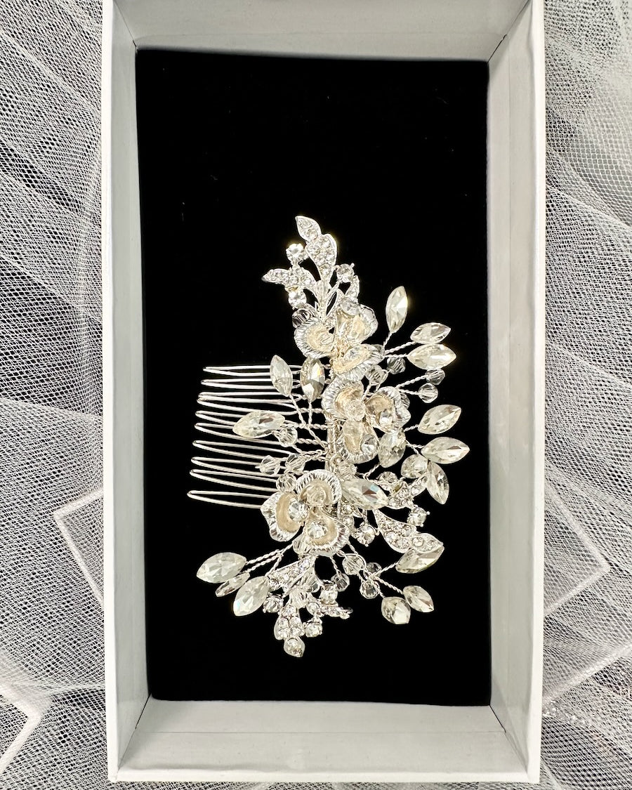 Dakota Silver Bridal Crystal Floral Hair Comb — alternate view 4