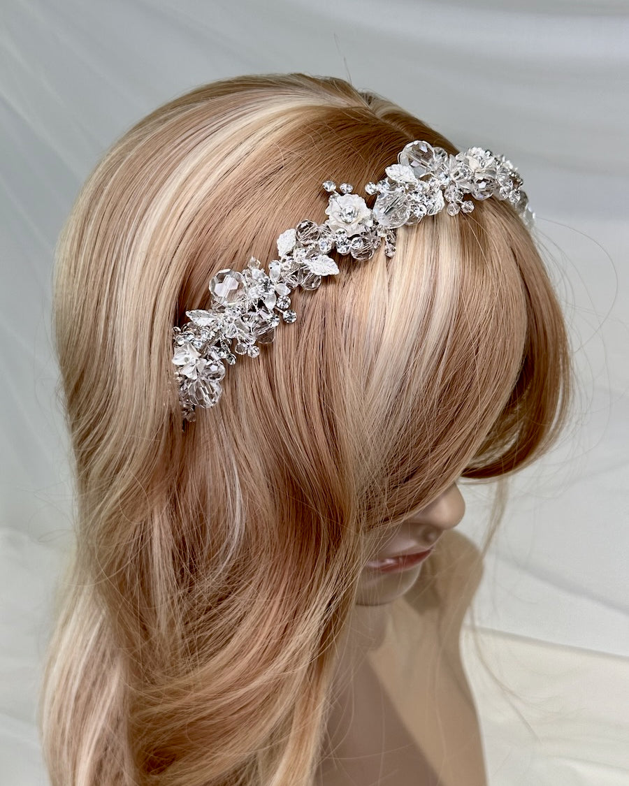 Quinn Silver Crystal headband by Windsor Bridal Jewellery
