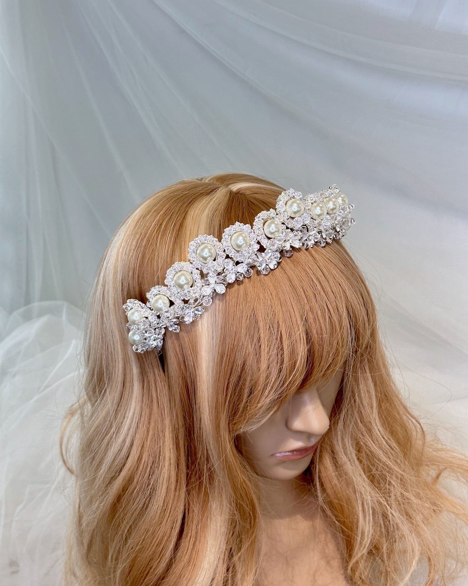 Winona Silver Pearl bridal crown by Windsor Bridal Jewellery
