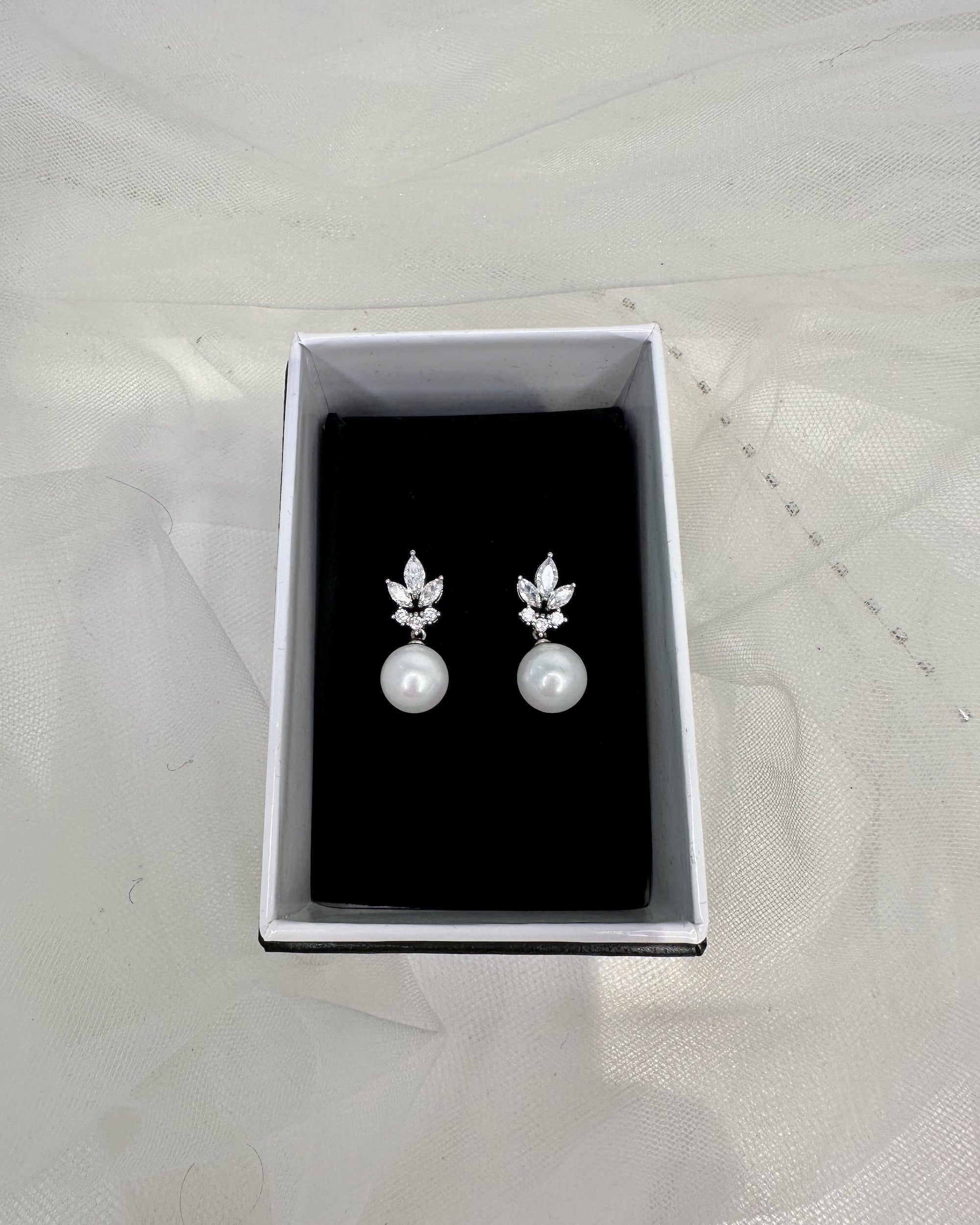 Lee Bridal Pearl Earrings in silver — alternate view 3
