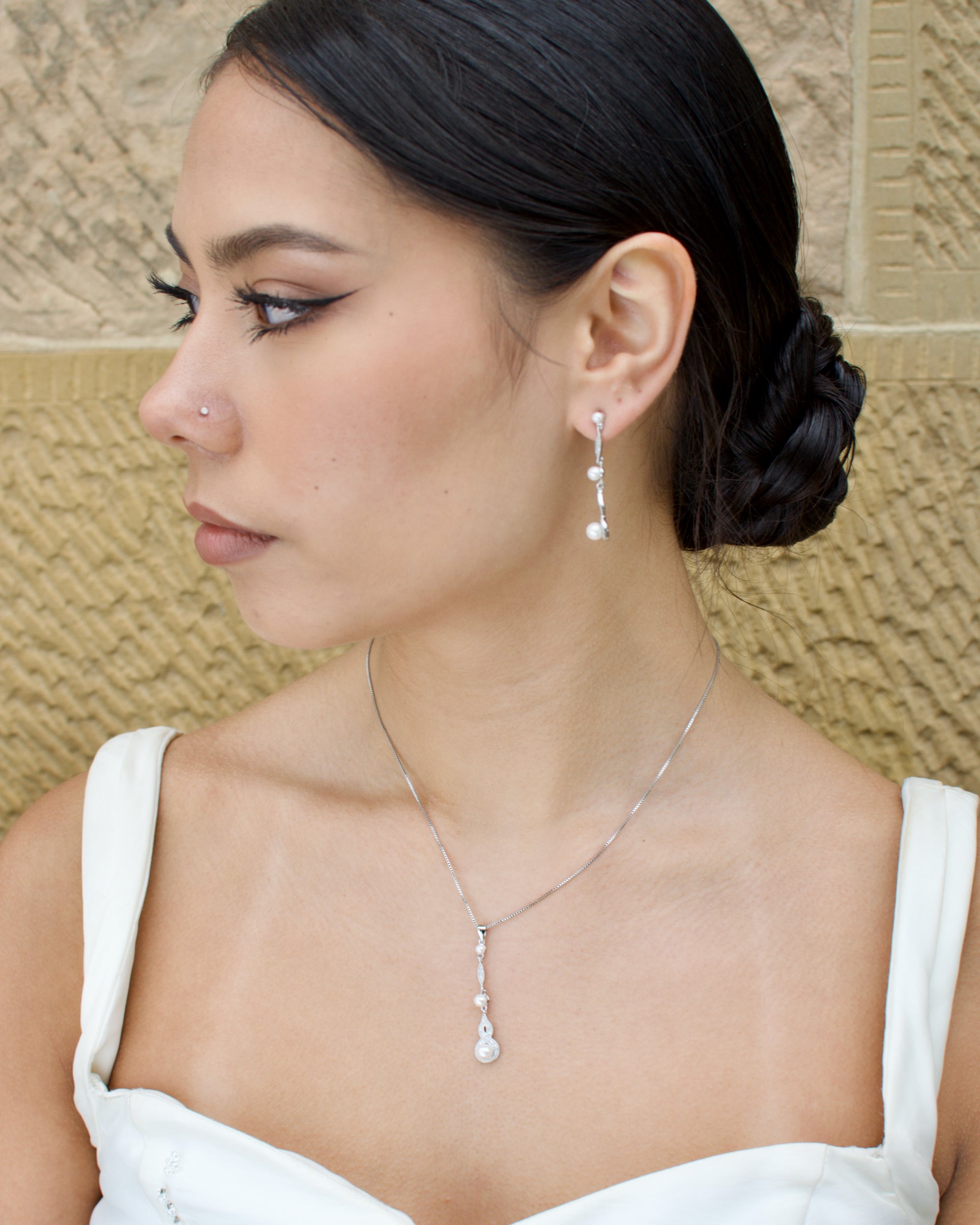 Lorelai Silver necklace and earring set — alternate view 7