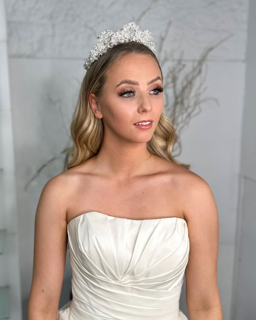 Simona Crystal Leaf Bridal Tiara silver crown by Windsor Bridal Jewellery