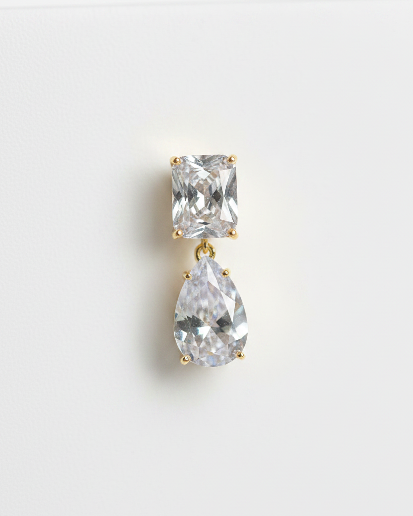Ada Gold Crystal Bridal Earring - macro detail shot