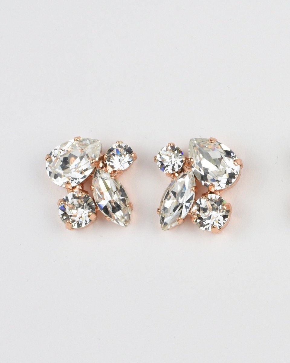 Swarovski Bridal Earring in Rose Gold with clear stones in a cluster