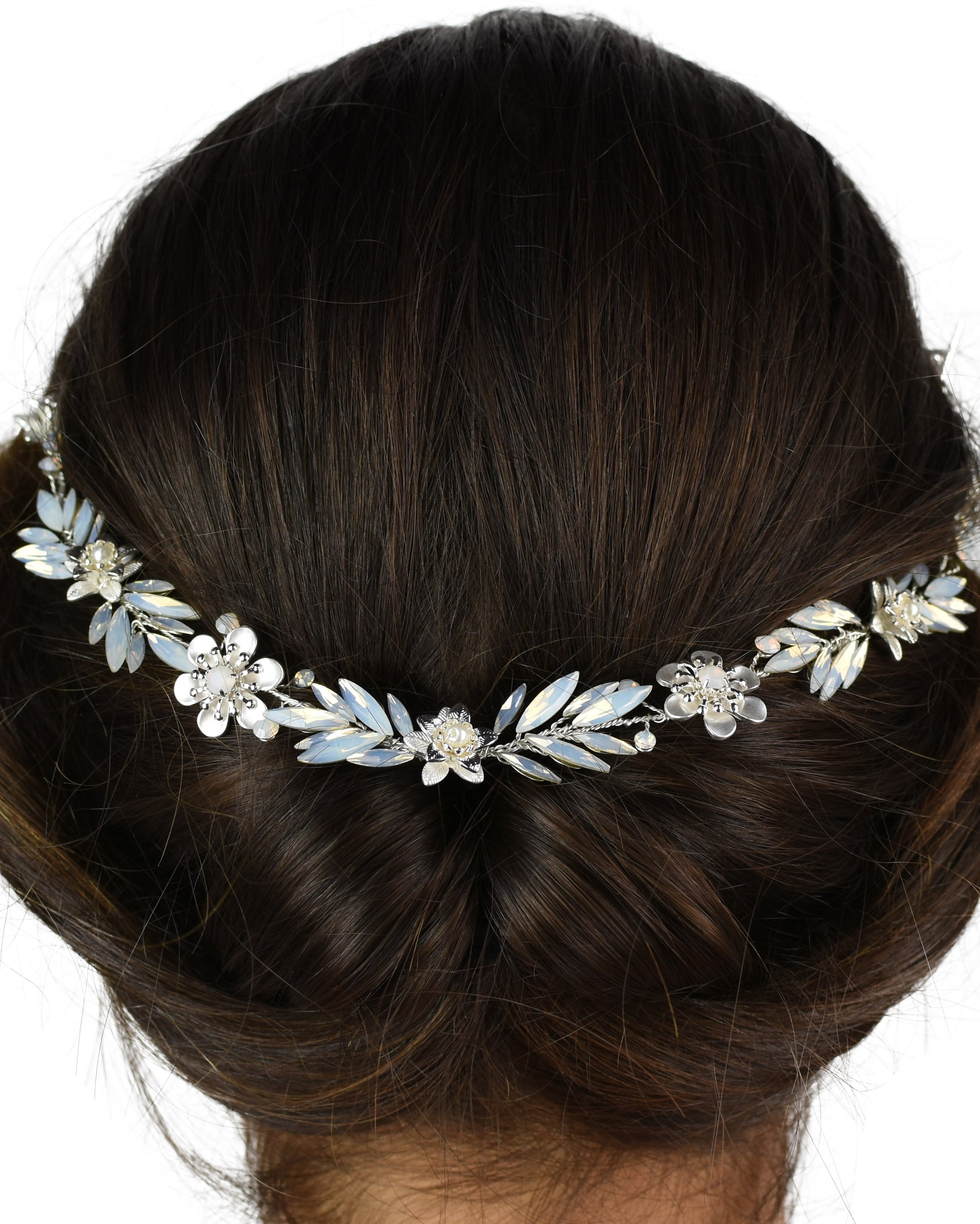 Georgina white opal silver hair vine by Windsor Bridal Jewellery