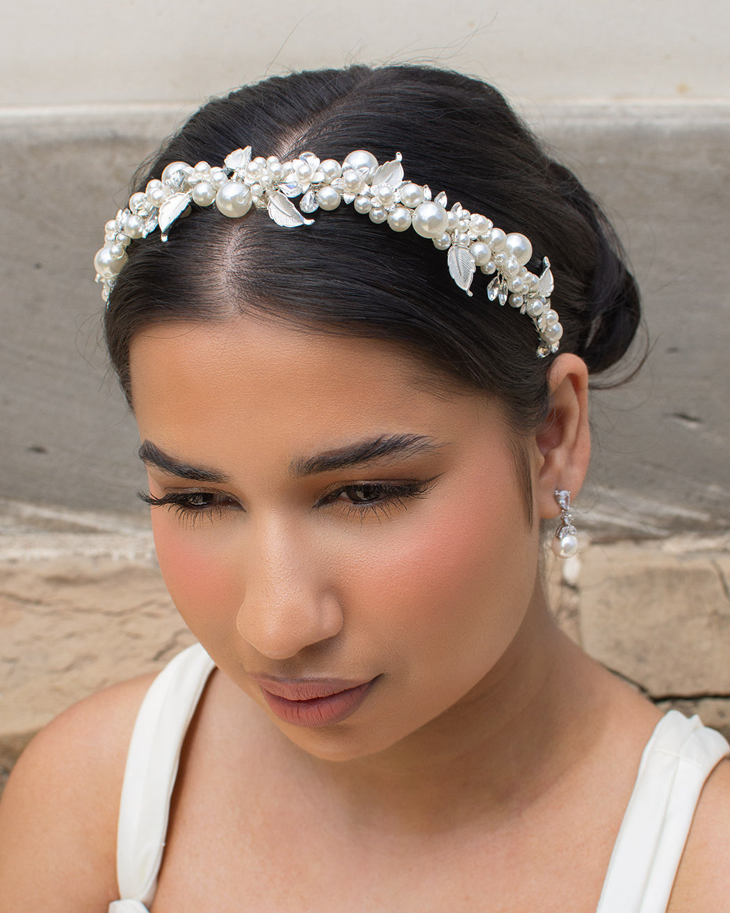 Heather Silver Bridal Pearl Headband — alternate view 3