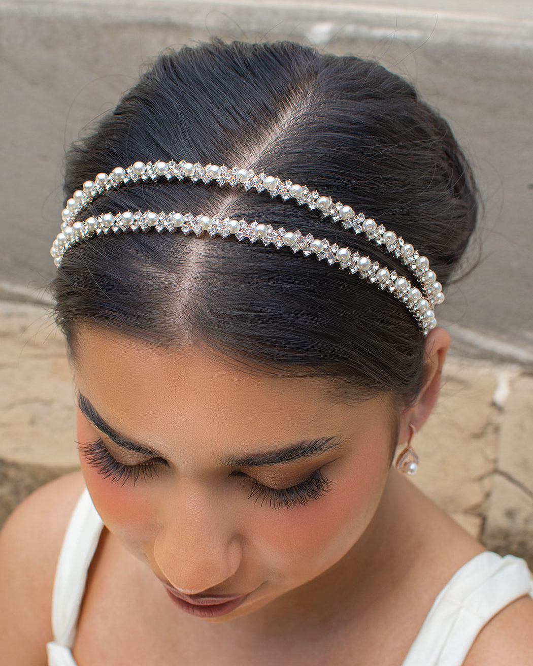 Genevieve Rose Gold Pearl and Crystal bridal headband — alternate view 3