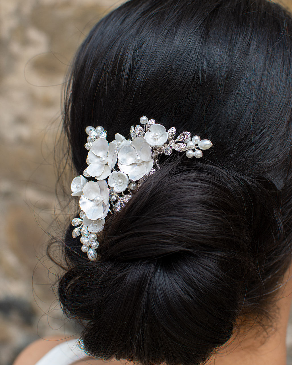 Iris white silver bridal comb — alternate view 2