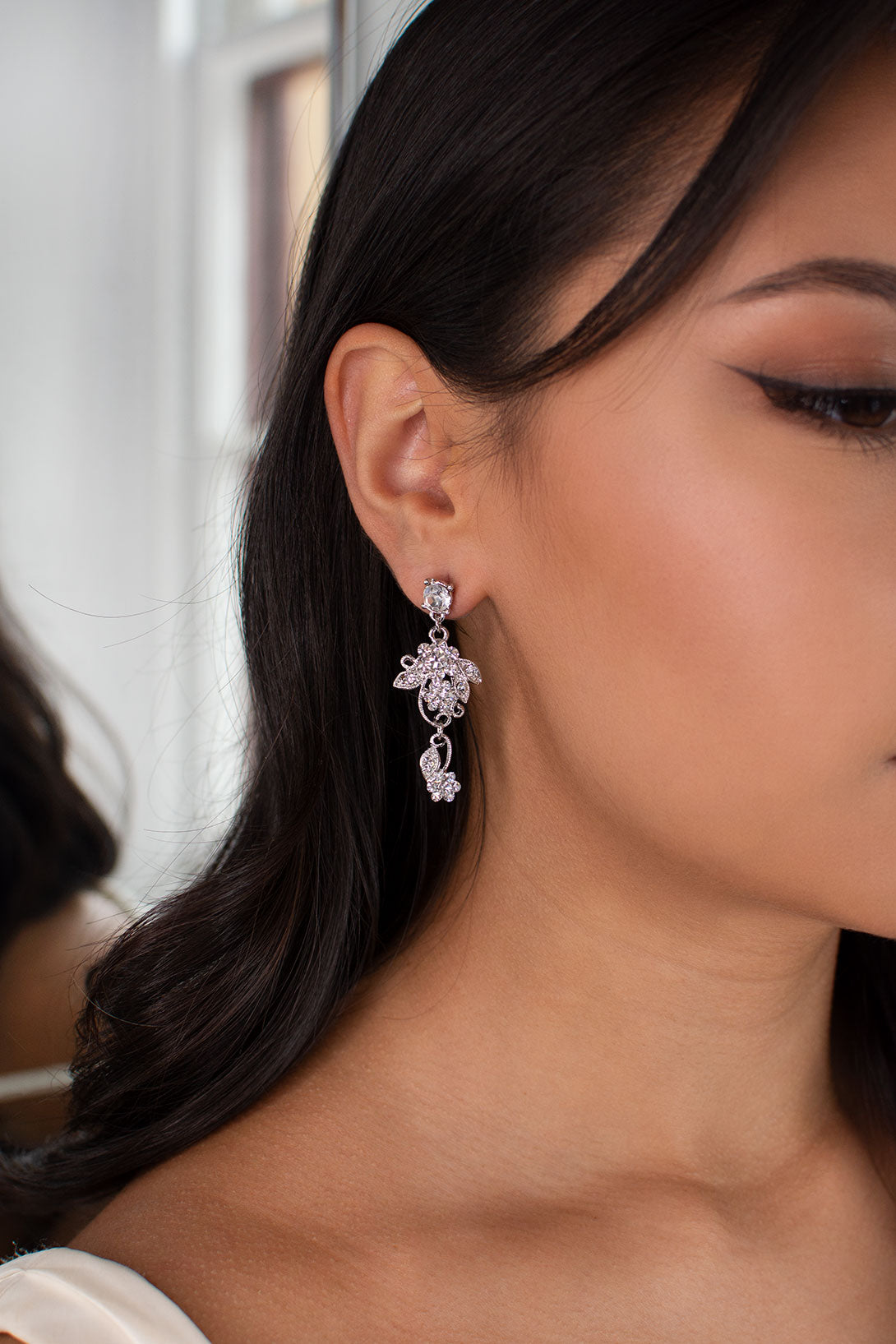 Rue Silver bridal earrings — alternate view 2