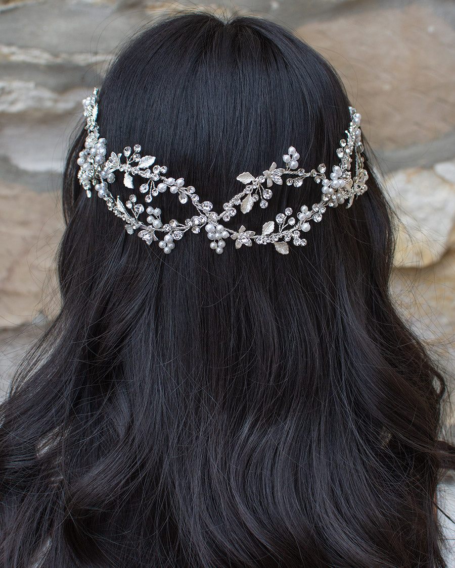 Carmella Twin row Silver Bridal Hair Vine — alternate view 3