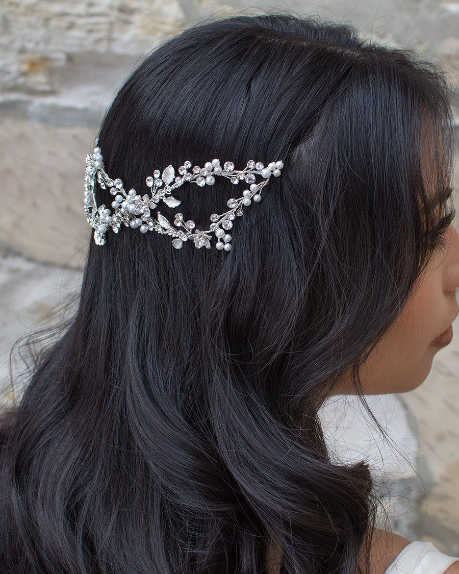 Carmella Twin row Silver Bridal Hair Vine — alternate view 4
