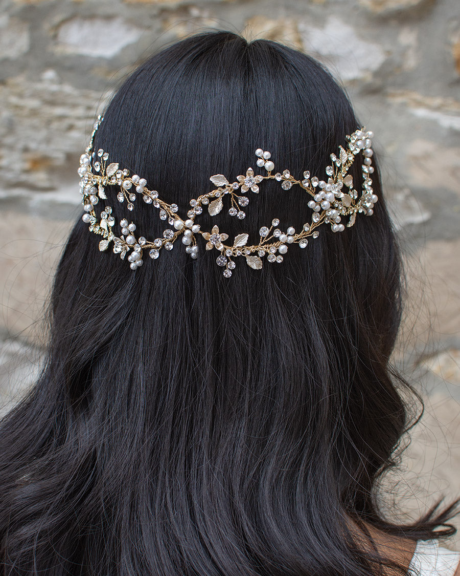 Carmella Twin row Gold Bridal Hair Vine — alternate view 3