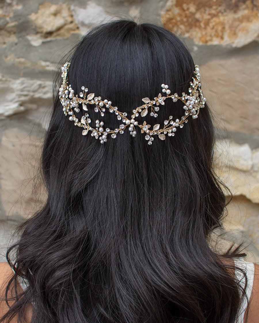 Carmella Twin row Gold Bridal Hair Vine — alternate view 2