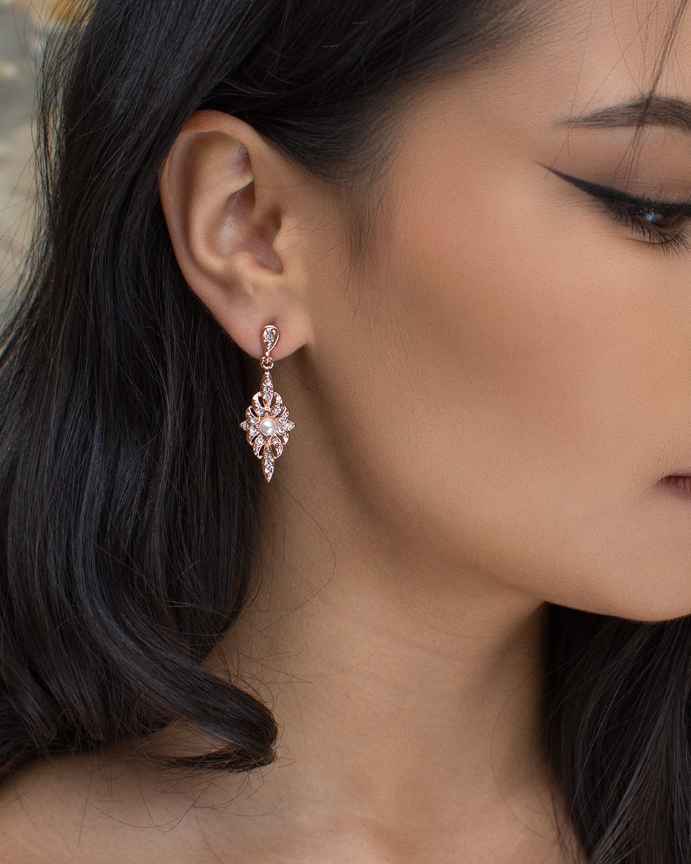 Antoinette Rose Gold bridal earrings — alternate view 2
