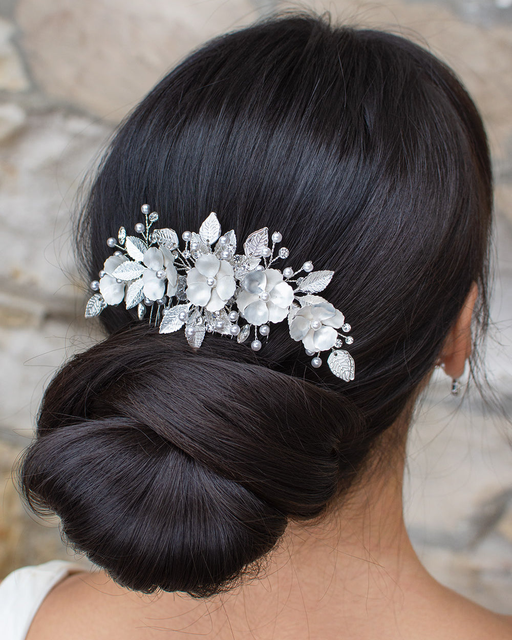 Ava white on silver bridal comb — alternate view 2