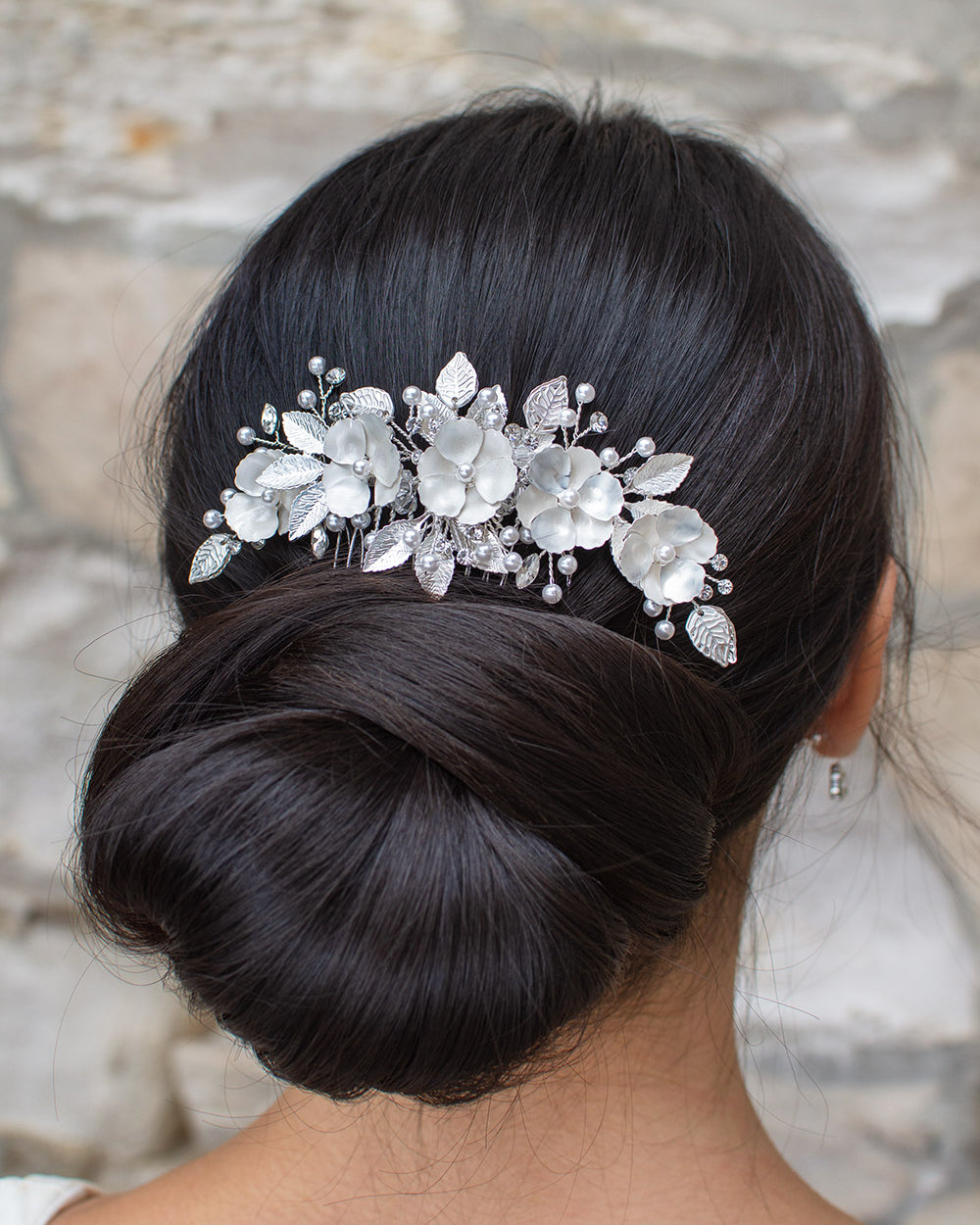Ava white on silver bridal comb — alternate view 3