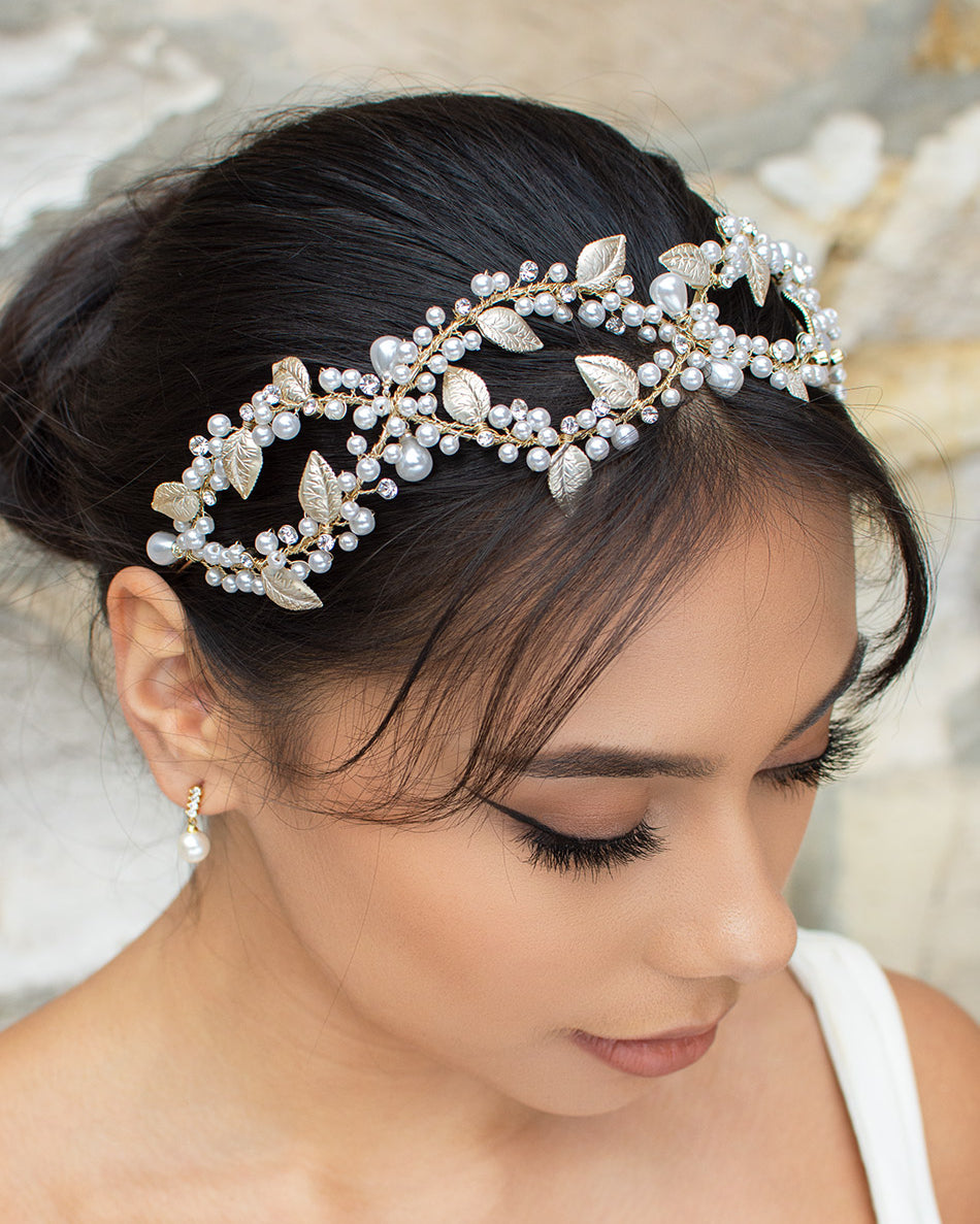 Kylie Pale Gold bridal headband — alternate view 3