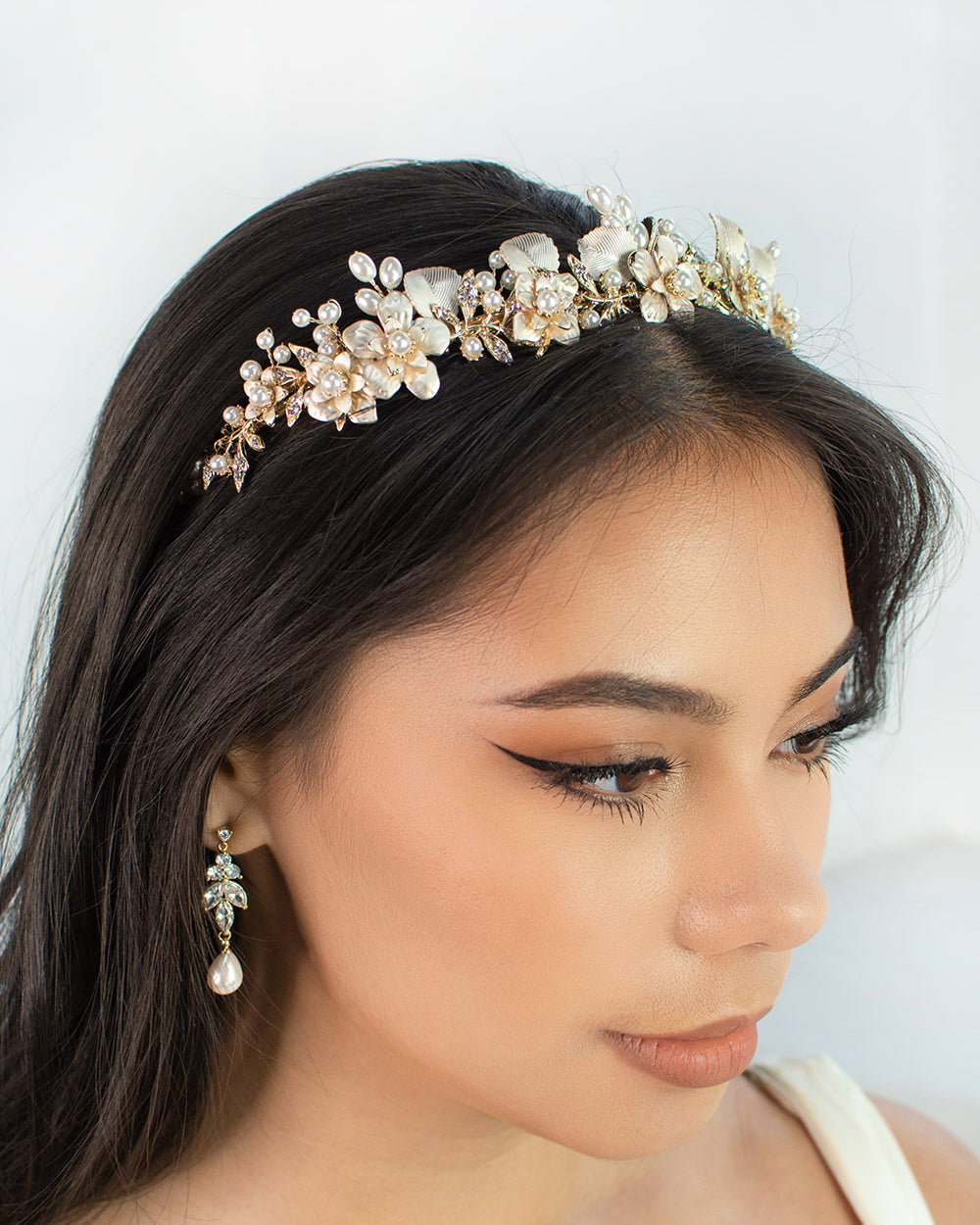 Louise Gold Pearl bridal crown — alternate view 2