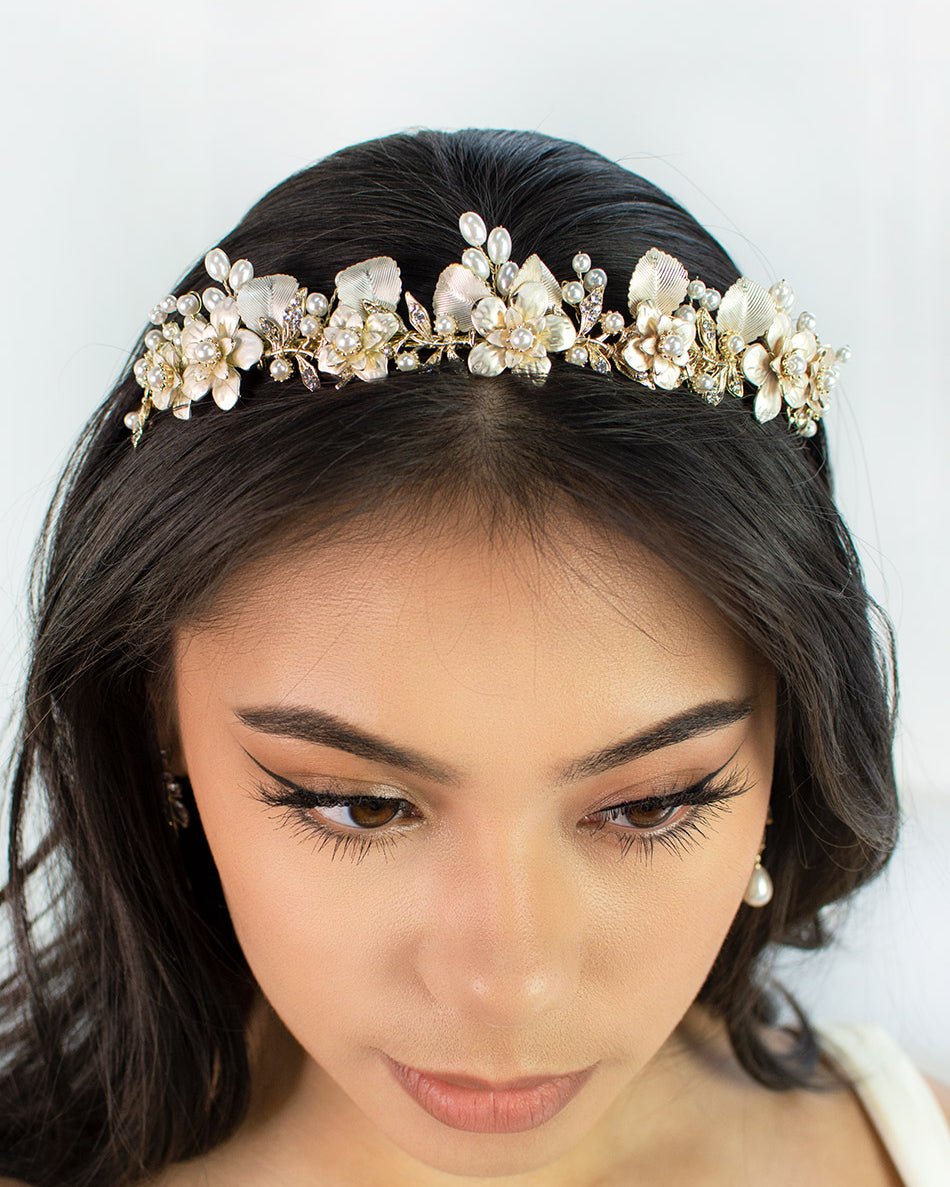 Louise Gold Pearl bridal crown — alternate view 3
