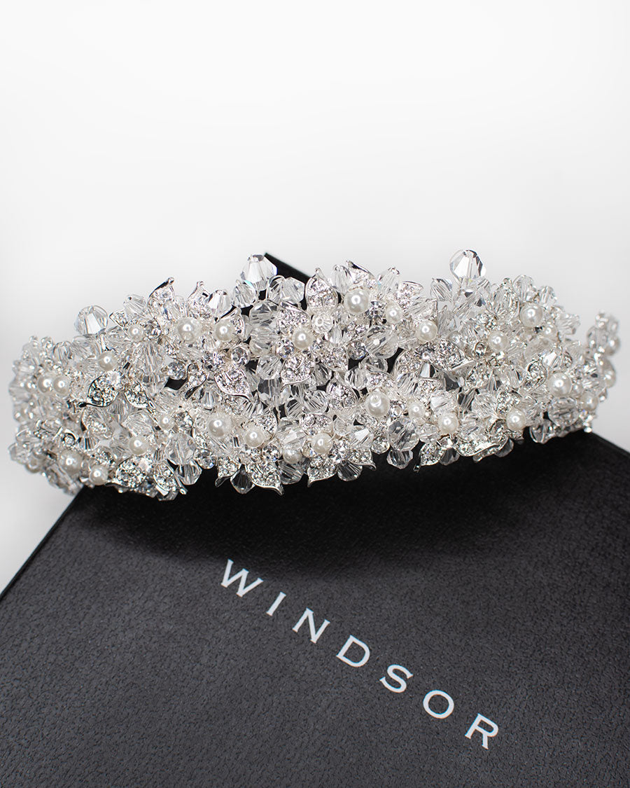 Edwina Double Silver with Pearl bridal crown — alternate view 2