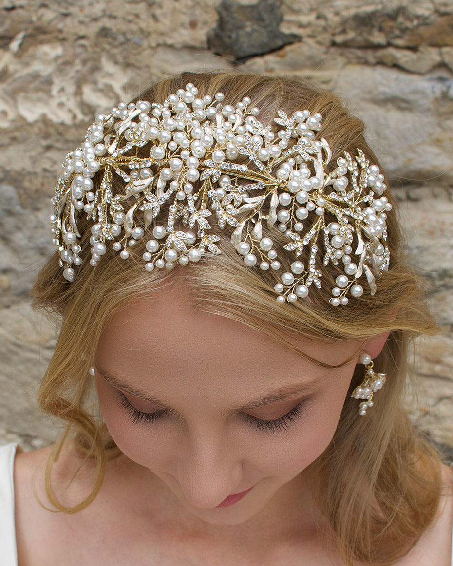 Alessandra Gold bridal headband — alternate view 2