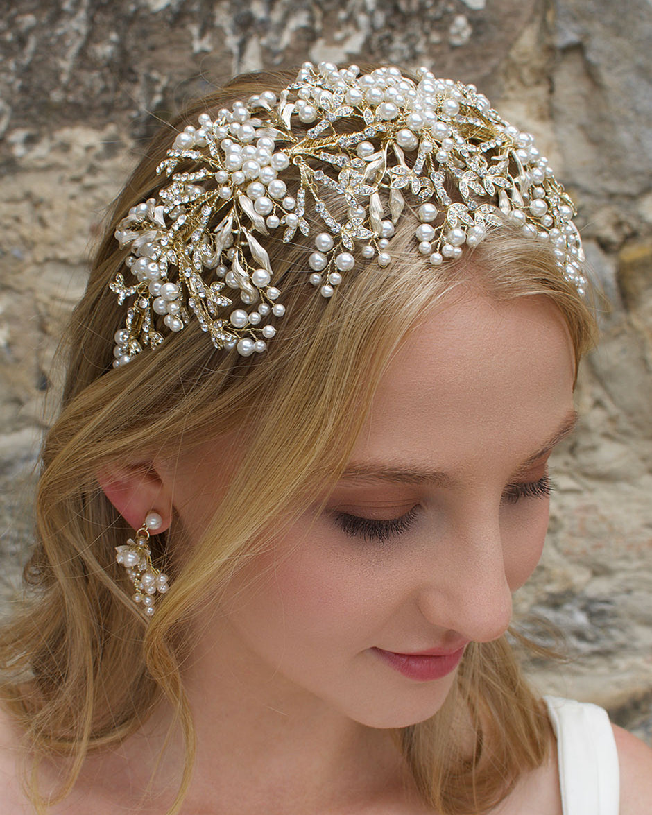 Alessandra Gold bridal headband — alternate view 4