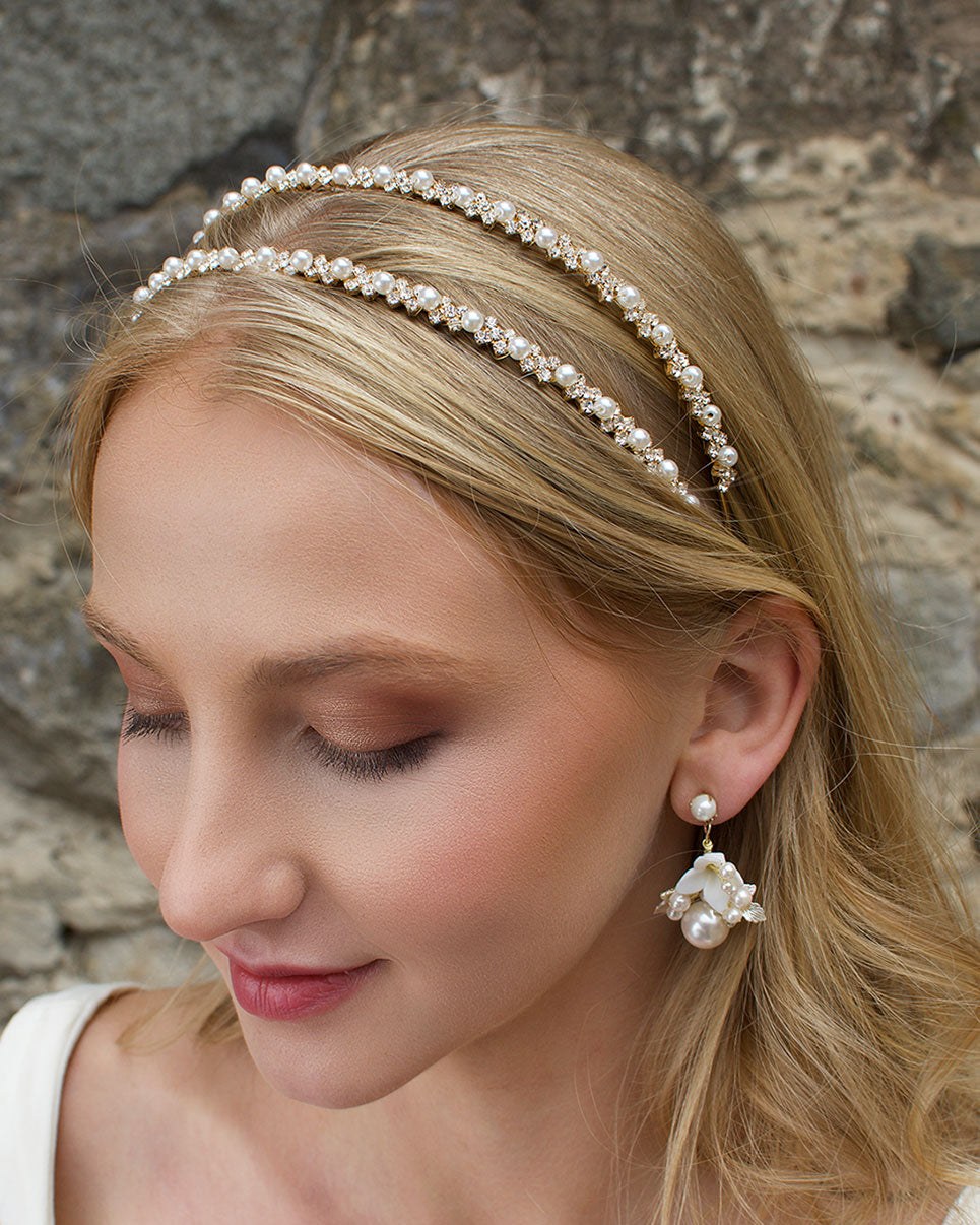 Genevieve Gold Pearl and Crystal bridal headband — alternate view 2