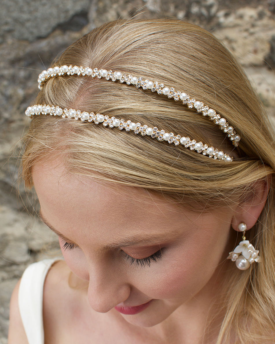 Genevieve Gold Pearl and Crystal bridal headband — alternate view 3