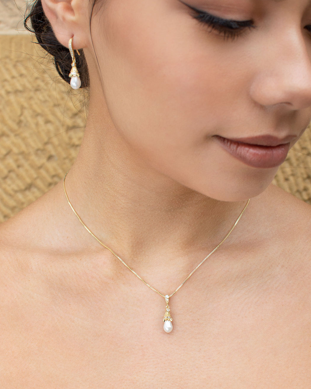 Maribel Gold necklace and earring set — alternate view 2