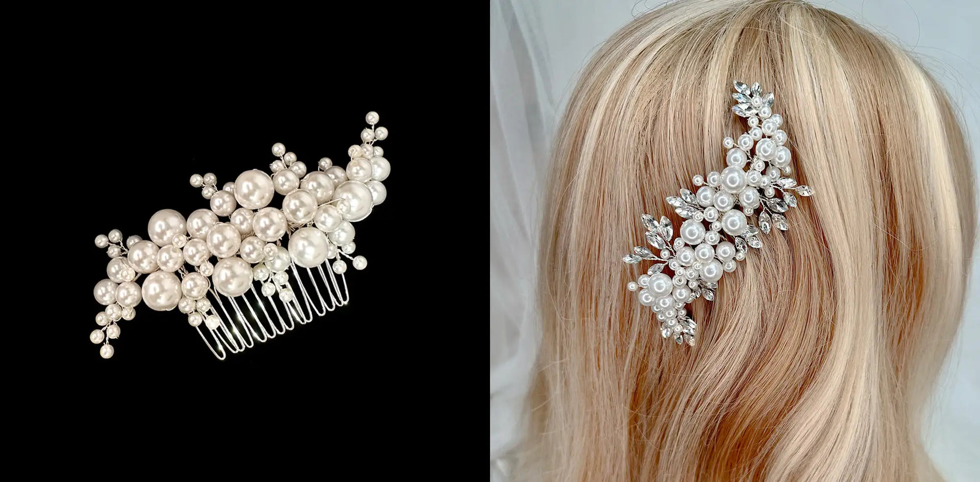 Bride wearing a handmade bridal side comb - Windsor Bridal Jewellery