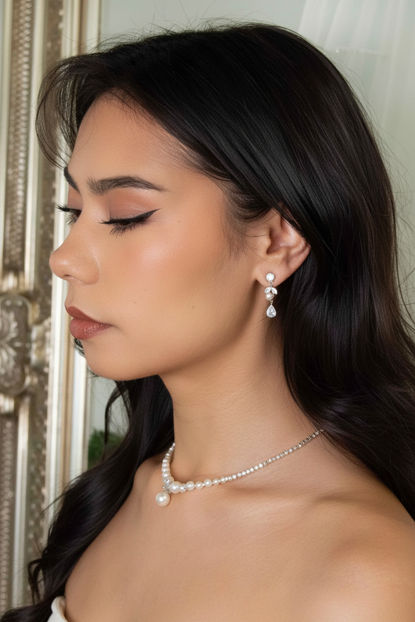 Bettie Gold Bridal Earring - bridal portrait on model