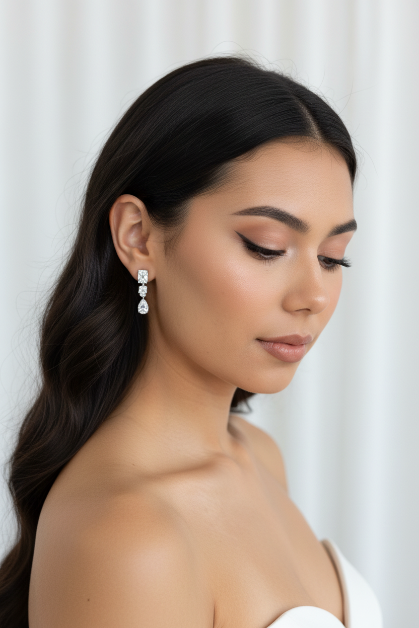 Ada White Gold Bridal Earring - front-facing bridal portrait on model